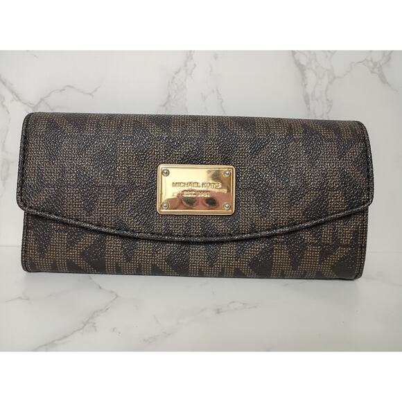 Michael Kors Handbags - MICHAEL KORS Jet Set Slim Brown Monogram Envelope Flap Wallet - NWOT